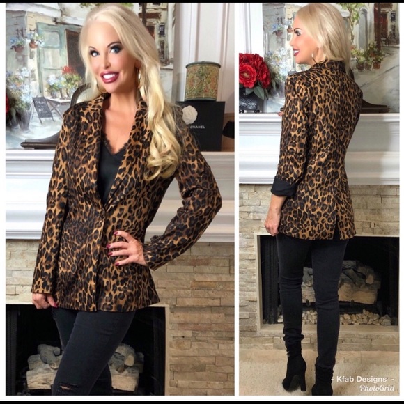 NWT clearance Leopard Print Stretch Pocket Blazer - Picture 5 of 7
